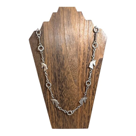 Vintage Silver Horse Head Necklace Equestrian Twisted Chain Southwest 31" - Picture 2 of 8